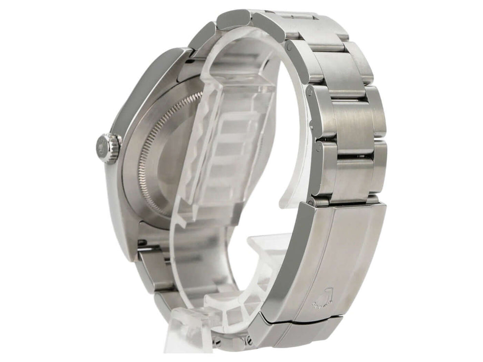 Rolex Oyster Perpetual 39 Schwarz 114300, Edelstahlarmband und Gehäuse, Rückansicht der Uhr