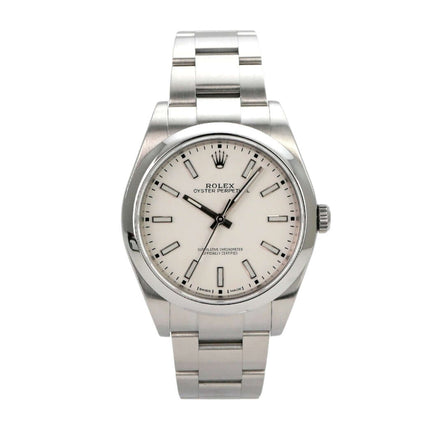 Rolex Oyster Perpetual 39 Ref. 114300 Weiß, 39 mm, Edelstahl, Automatik, weißes Zifferblatt, LC100 aus 2018