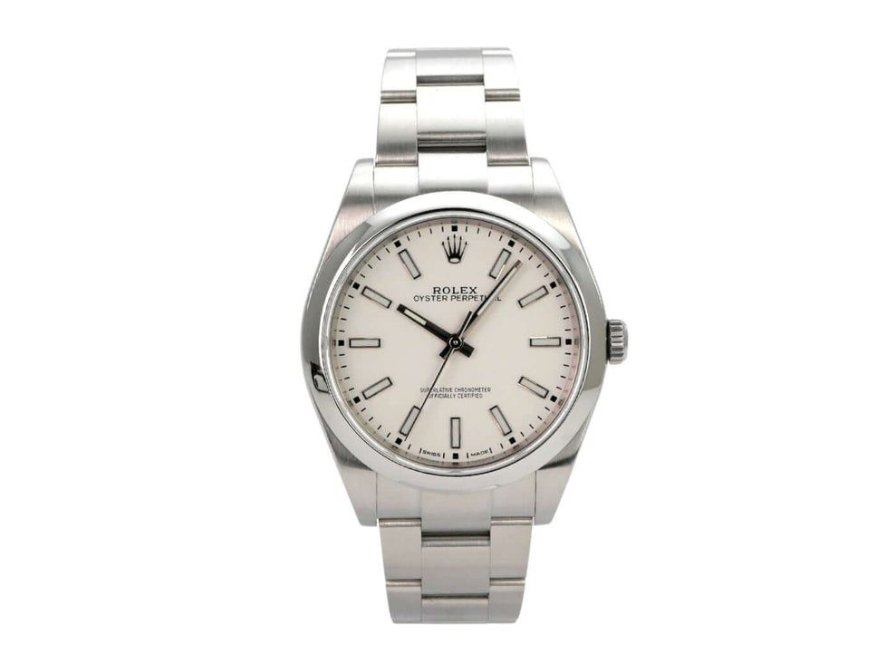 Rolex Oyster Perpetual 39 Ref. 114300 Weiß, 39 mm, Edelstahl, Automatik, weißes Zifferblatt, LC100 aus 2018