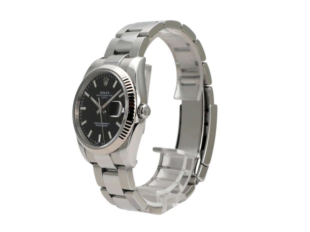 Rolex Oyster Perpetual Date 34 115234 Schwarz mit schwarz Zifferblatt und Edelstahlband
