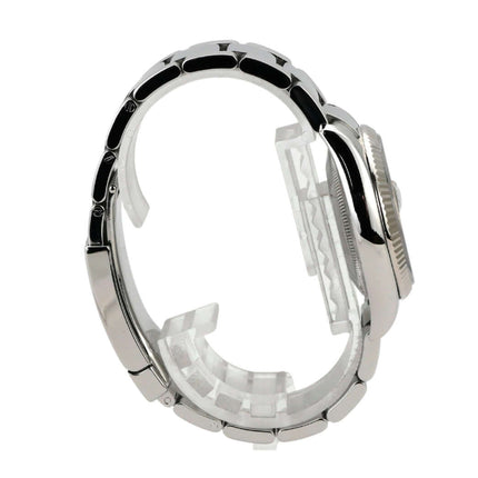 Rolex Oyster Perpetual Date 34 115234 Schwarz seitliche Ansicht mit Edelstahlband und Sicherheitsfaltschließe