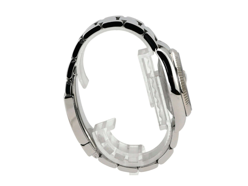 Rolex Oyster Perpetual Date 34 115234 Schwarz seitliche Ansicht mit Edelstahlband und Sicherheitsfaltschließe