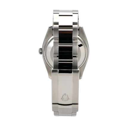 Rolex Oyster Perpetual Date 34 115234 Schwarz Uhr mit poliertem Edelstahlarmband von hinten