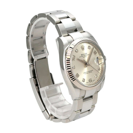 Rolex 115234 Oyster Perpetual Date 34 Silber Diamant mit Edelstahl- und Weißgold-Gehäuse