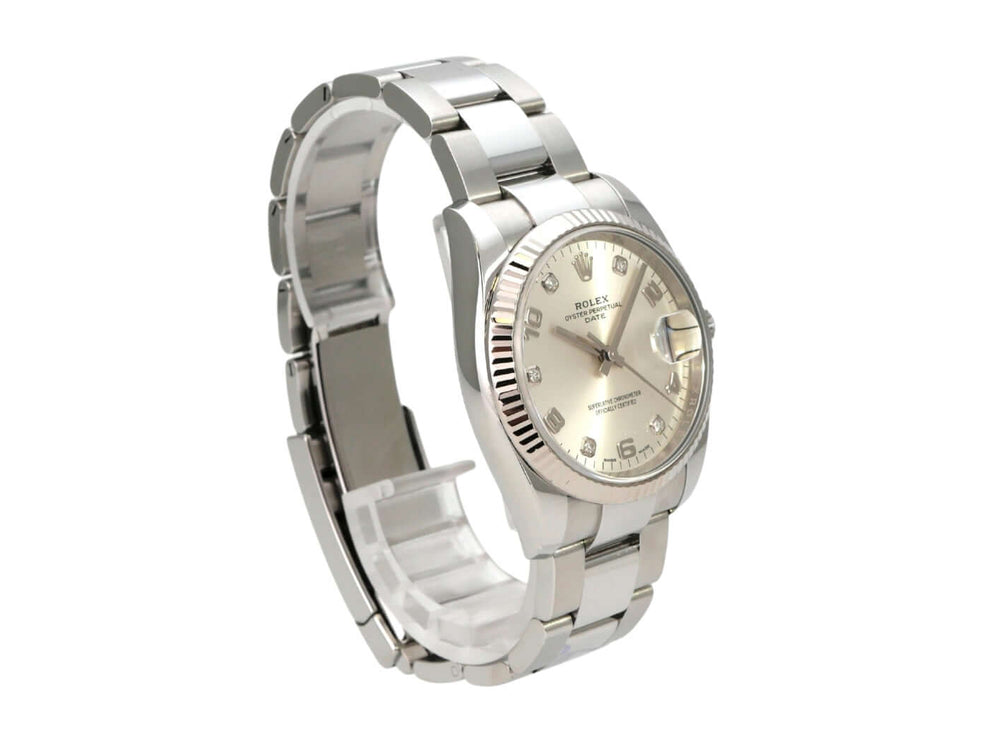 Rolex 115234 Oyster Perpetual Date 34 Silber Diamant mit Edelstahl- und Weißgold-Gehäuse