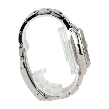 Rolex 115234 Oyster Perpetual Date 34 Silber Diamant - seitliche Ansicht des Edelstahlarmbands.