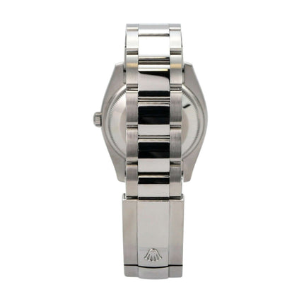 Rolex 115234 Oyster Perpetual Date 34 Silber Diamant - Detailansicht des Edelstahlarmbands von hinten.