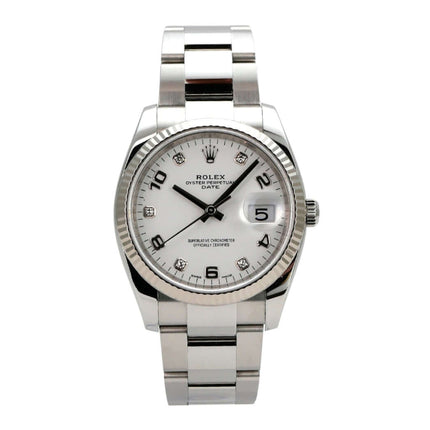 Rolex Oyster Perpetual Date 34 115234 Weiß Diamant mit weißem Zifferblatt, Diamanten und Edelstahlarmband