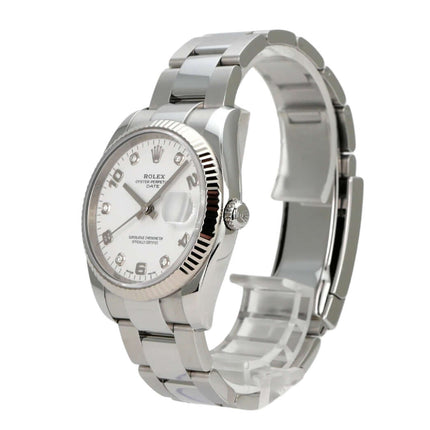 Rolex Oyster Perpetual Date 34 115234 Weiß Diamant, Edelstahl- und Weißgoldarmband mit weißem Zifferblatt