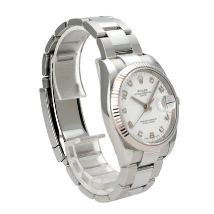 Rolex Oyster Perpetual Date 34 115234 Weiß Diamant mit Weißgold-Lünette und Diamant-Zifferblatt