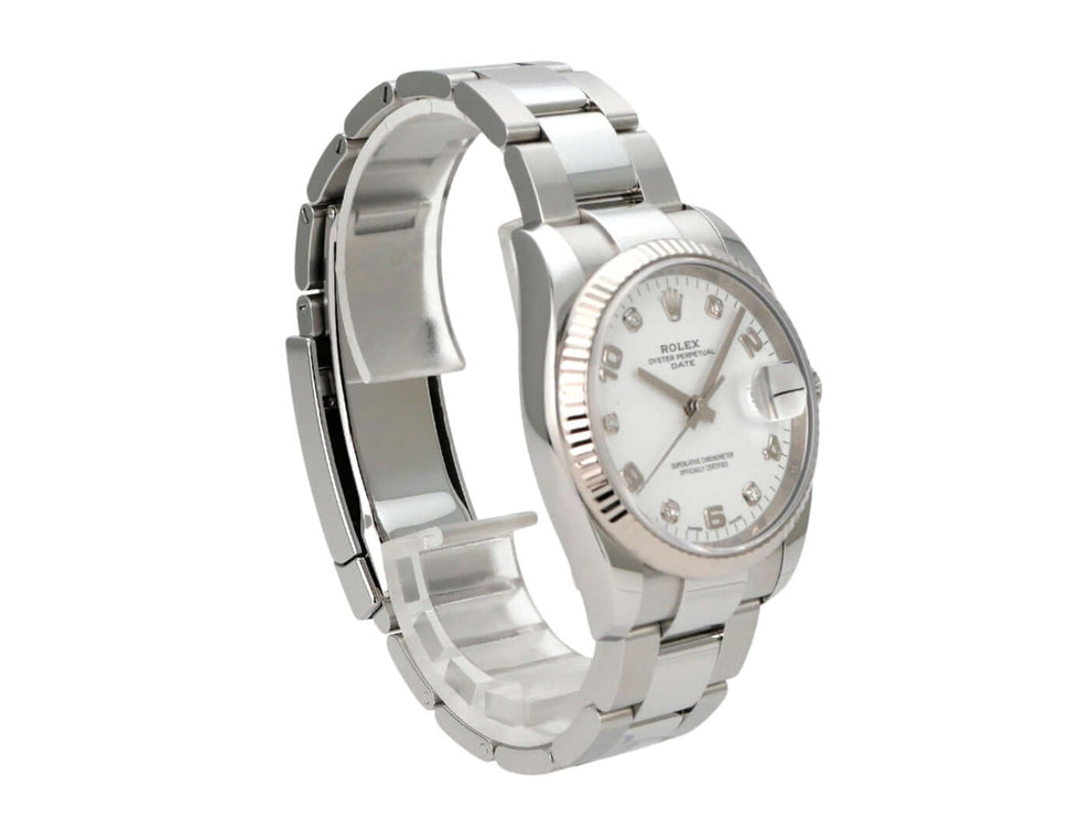 Rolex Oyster Perpetual Date 34 115234 Weiß Diamant mit Weißgold-Lünette und Diamant-Zifferblatt