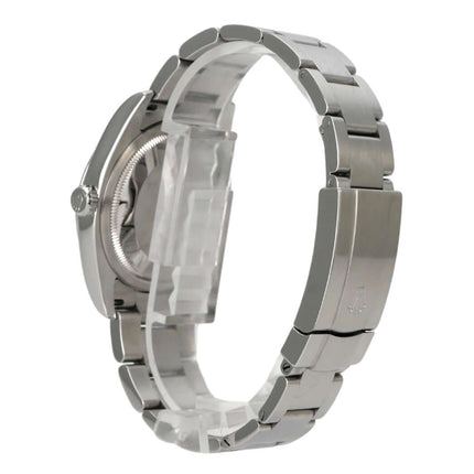 Rolex Oyster Perpetual 36 116000 Schwarz Uhrenarmband aus Edelstahl, seitliche Ansicht des Gehäuses.