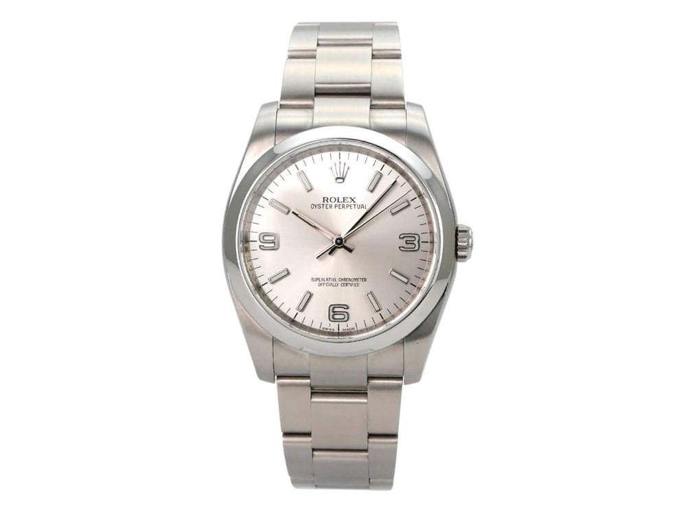 Rolex Oyster Perpetual 36 116000 Silber mit silberfarbenem Zifferblatt und Edelstahlarmband