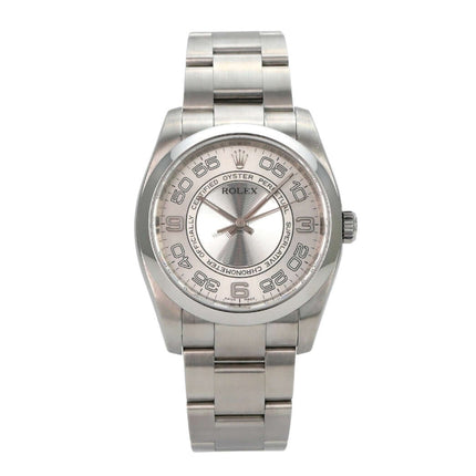 Rolex Oyster Perpetual 36 116000 Silber Arabisch mit silbernem Zifferblatt und Edelstahlarmband