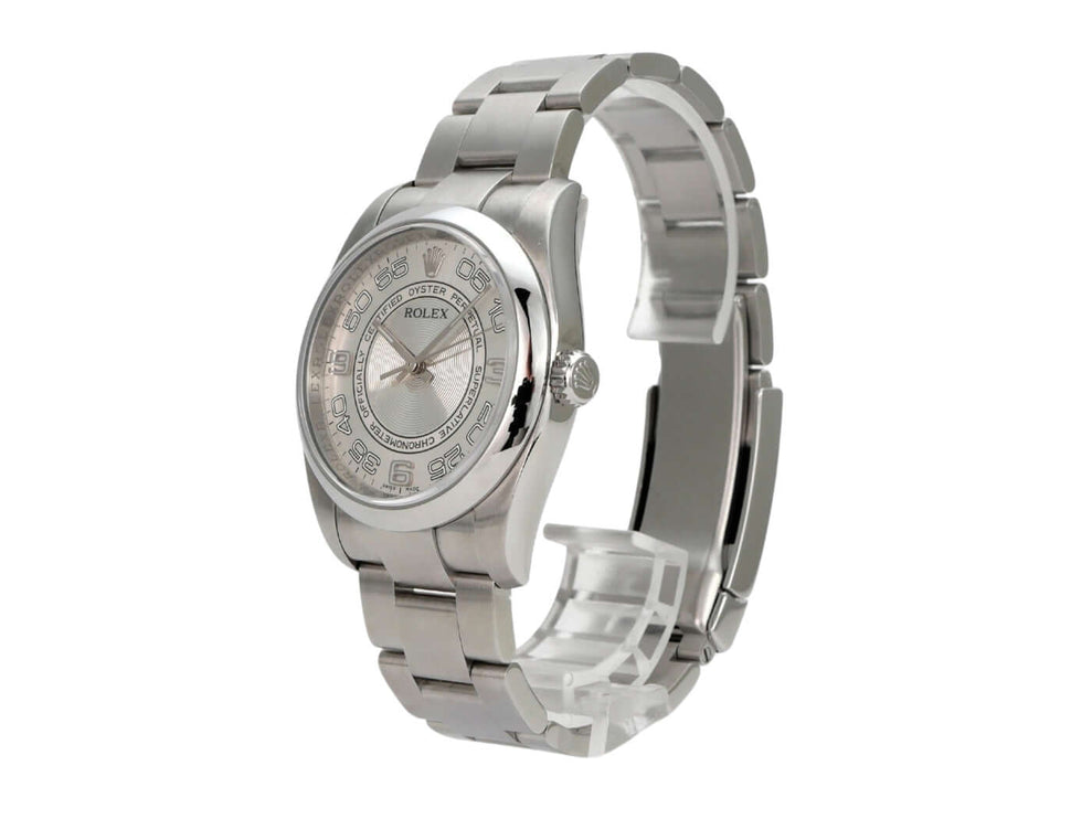 Rolex Oyster Perpetual 36 116000 Silber Arabisch mit silbernem Zifferblatt und Edelstahlarmband