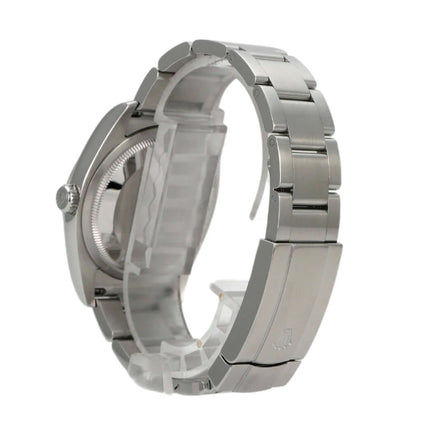Rolex Oyster Perpetual 36 Ref. 116000 in Edelstahl mit satiniertem Armband, seitliche Ansicht des Gehäuses.