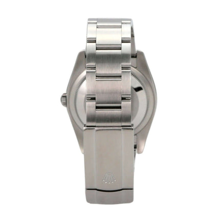 Rolex Oyster Perpetual 36 Ref. 116000 Edelstahl-Armband, Rückansicht mit Faltschließe und poliertem Gehäuse