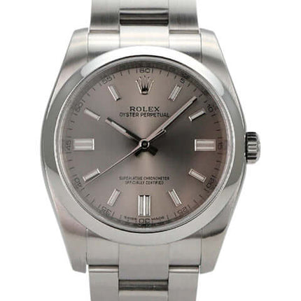 Rolex Oyster Perpetual 36 Ref. 116000 mit Stahlfarb-Zifferblatt und Edelstahl-Armband, Automatik-Chronometer.