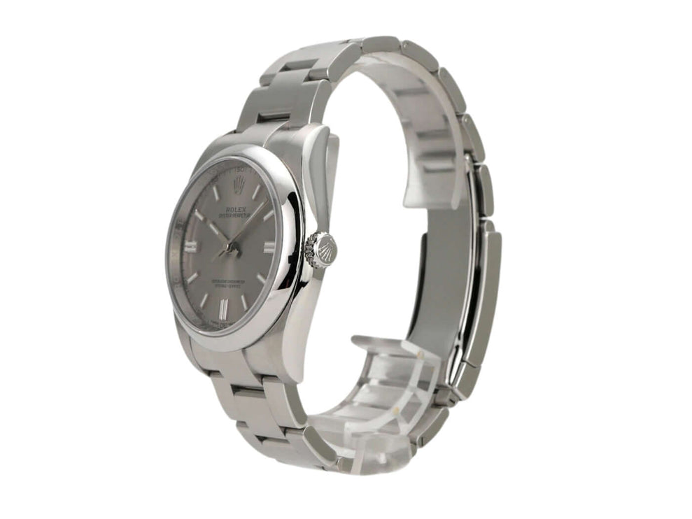 Rolex Oyster Perpetual 36 Ref. 116000 mit Stahl-Armband und grauem Zifferblatt, ausgezeichnete Qualität und Design.