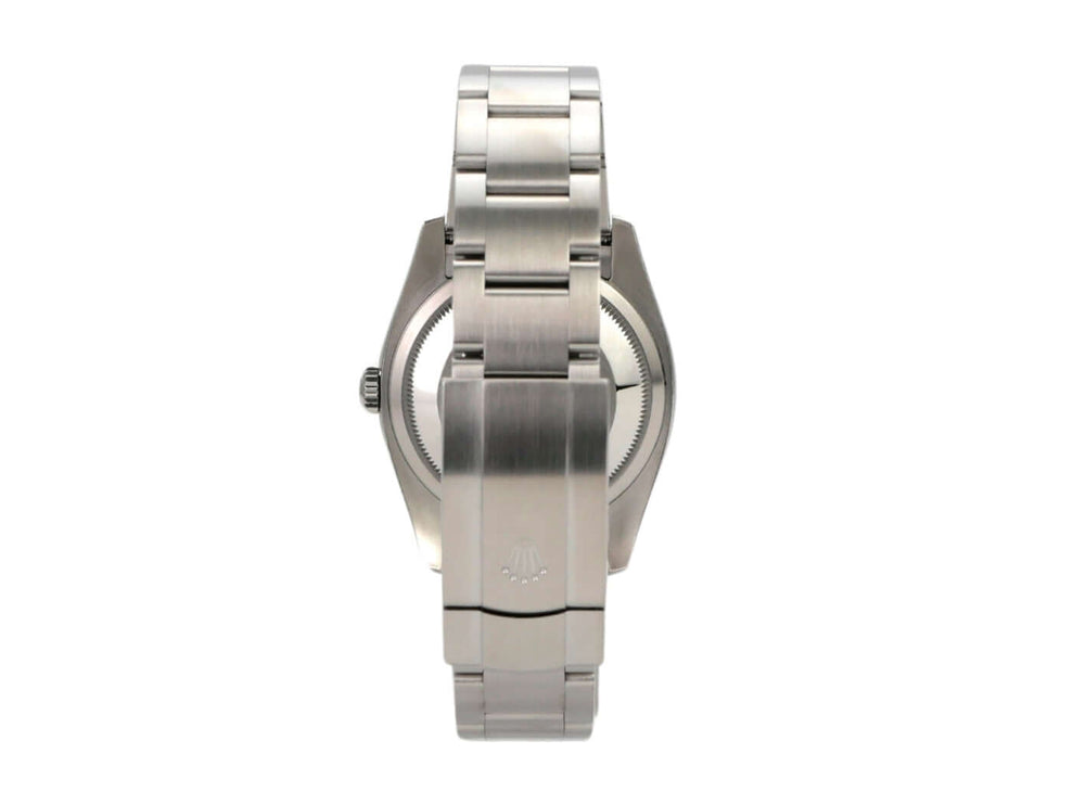 Rolex Oyster Perpetual 36 Ref. 116000, Edelstahl Gehäuse und Armband, Rückansicht der Uhr.