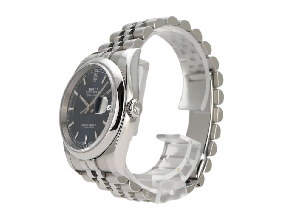 Rolex Datejust 36 116200 mit blauem Zifferblatt und Jubile-Band; Automatik-Uhr, Edelstahl, 2019.