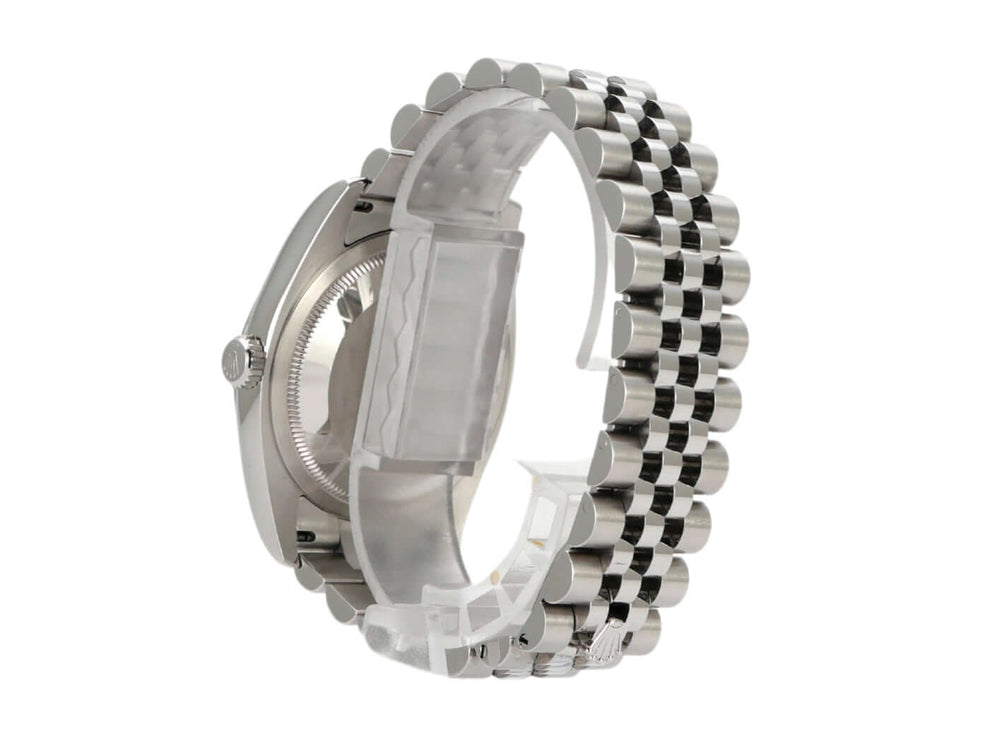 Rolex Datejust 36 116200 mit Jubile Edelstahlarmband und poliertem Gehäuse in Seitenansicht.