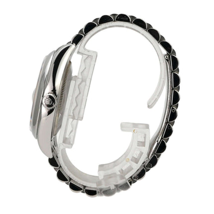 Rolex Datejust 36 Ref. 116200 Weiß Römisch Jubile-Band, seitliche Ansicht, Edelstahl-Gehäuse, elegantes Design.