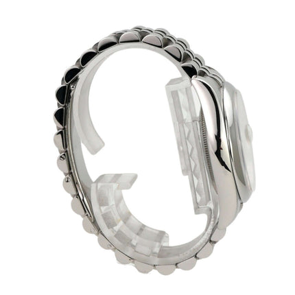 Rolex Datejust 36, Referenz 116200, Jubile-Armband aus Edelstahl, seitliche Ansicht der Uhr.