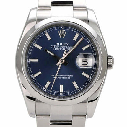 Rolex Datejust 36 Edelstahl 116200 Blau, blaue Zifferblatt-Uhr mit Edelstahlarmband, Datumsanzeige und Saphirglas