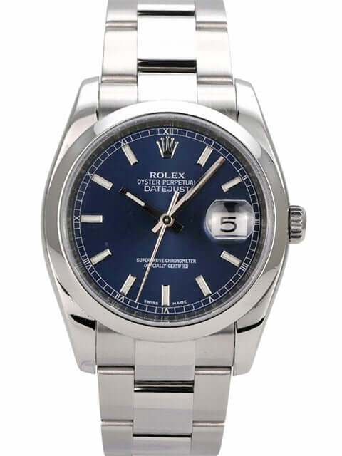 Rolex Datejust 36 Edelstahl 116200 Blau, blaue Zifferblatt-Uhr mit Edelstahlarmband, Datumsanzeige und Saphirglas