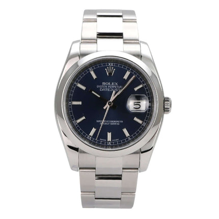 Rolex Datejust 36 Edelstahl 116200 Blau, gebrauchte Herrenuhr mit blauem Zifferblatt und Oyster-Armband