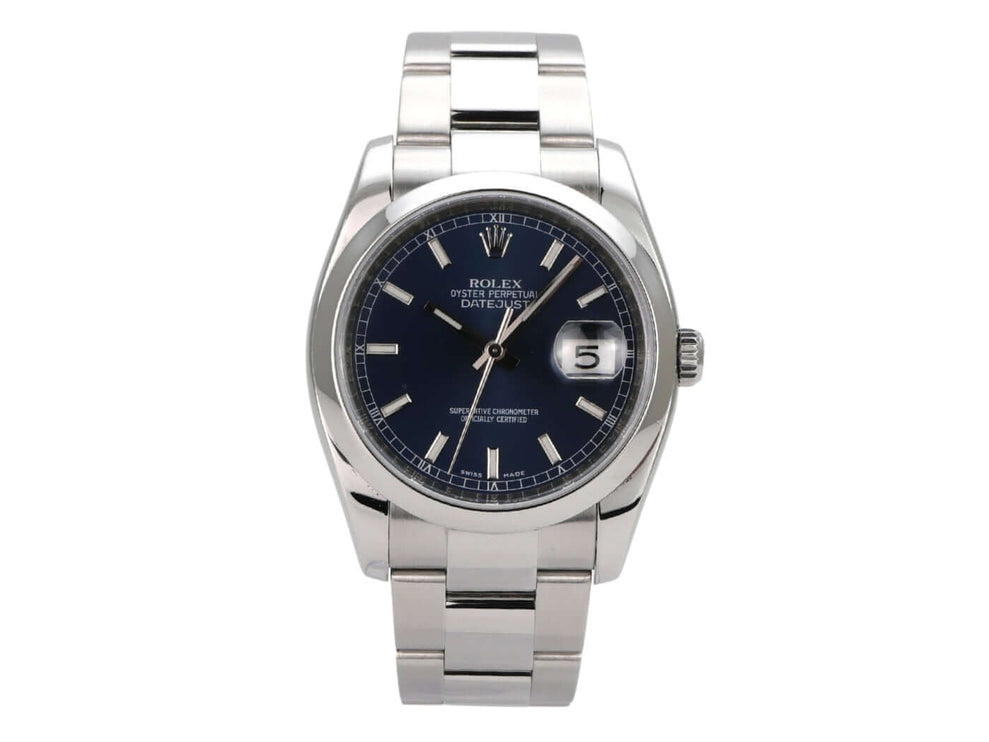 Rolex Datejust 36 Edelstahl 116200 Blau, gebrauchte Herrenuhr mit blauem Zifferblatt und Oyster-Armband