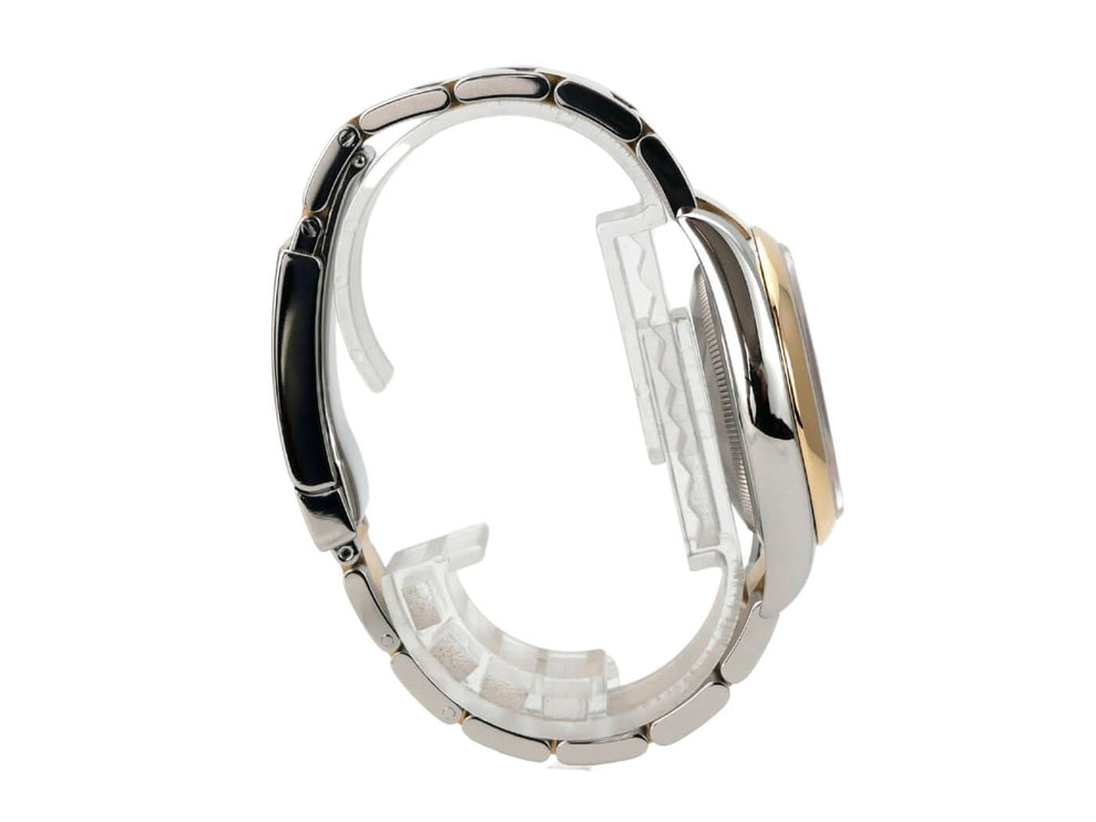 Rolex Datejust 36 Edelstahl Gelbgold 116203 Blau Arabisch seitliche Ansicht des Armbands und Gehäuses.