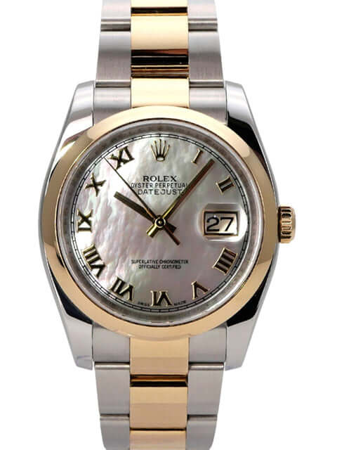 Rolex Datejust 36 Edelstahl Gelbgold 116203 Perlmutt Römisch mit Perlmutt-Zifferblatt und römischen Ziffern