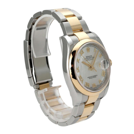 Rolex Datejust 36 Edelstahl Gelbgold 116203 Perlmutt Römisch mit automatischem Uhrwerk und elegantem Design