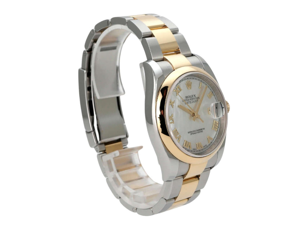 Rolex Datejust 36 Edelstahl Gelbgold 116203 Perlmutt Römisch mit automatischem Uhrwerk und elegantem Design