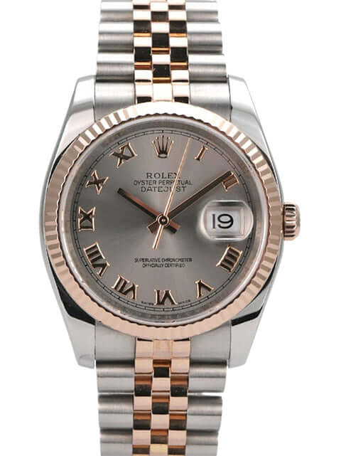 Rolex Datejust 36 116231 Stahlfarben Römisch Jubile-Band, Edelstahl/Roségold mit Stahlzifferblatt und Datum