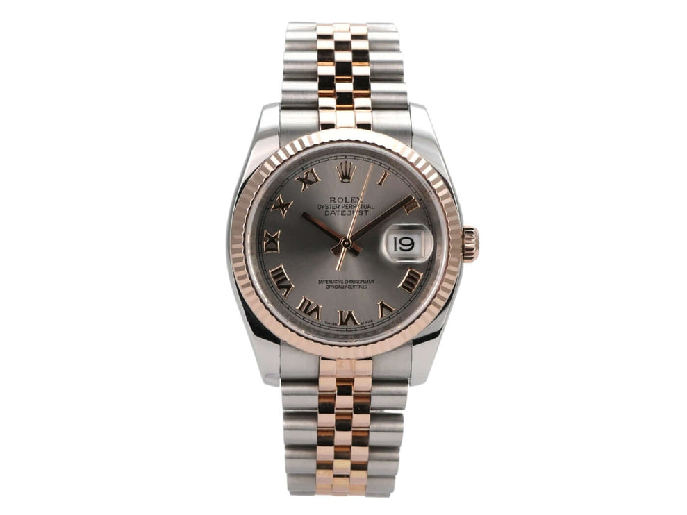 Rolex Datejust 36 116231 Stahlfarben Römisch Jubile-Band mit Edelstahl/Roségold und stahlfarbenem Zifferblatt
