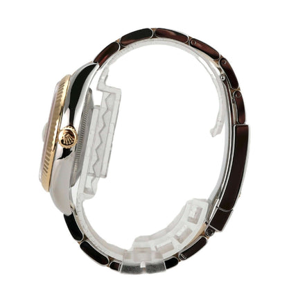 Rolex Datejust 36 Edelstahl Gelbgold 116233 Champagner Römisch seitliche Ansicht des Armbands und Gehäuses.