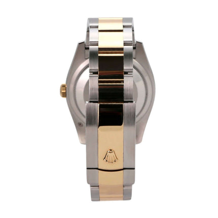 Rolex Datejust 36 Edelstahl Gelbgold 116233 Champagner Römisch Armbandansicht mit Oyster-Gehäuse