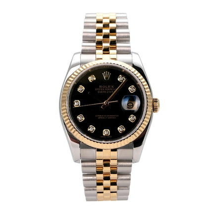Rolex Datejust 36 116233 Schwarz Diamant Jubile-Band, Rolex Uhr mit schwarzem Diamant-Zifferblatt und Jubilé-Band