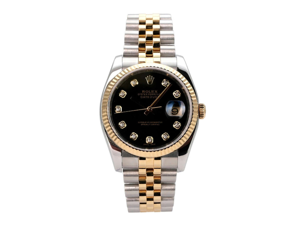 Rolex Datejust 36 116233 Schwarz Diamant Jubile-Band, Rolex Uhr mit schwarzem Diamant-Zifferblatt und Jubilé-Band