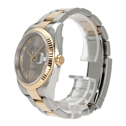 Rolex Datejust 36 Edelstahl Gelbgold 116233 mit römischen Ziffern und elegantem Oysterband.