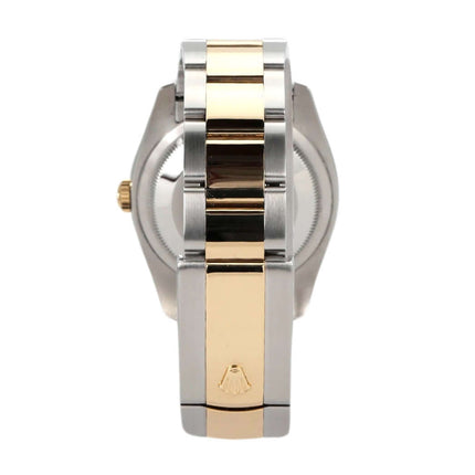 Rolex Datejust 36 Edelstahl-Gelbgold Armband seitlich, poliert und satiniert, mit Faltschließe.