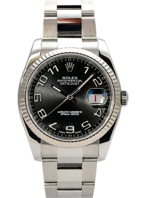 Rolex Datejust 36 Edelstahl Weißgold 116234 Schwarz Arabisch, schwarzes Zifferblatt, Oyster-Armband, 36 mm