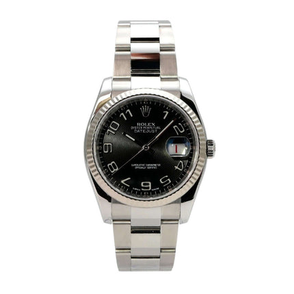 Rolex Datejust 36 Edelstahl Weißgold 116234 Schwarz Arabisch, schwarzes Zifferblatt mit Oyster-Armband