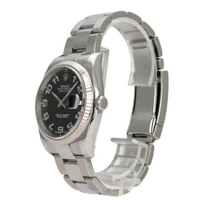 Rolex Datejust 36 Edelstahl Weißgold 116234 Schwarz Arabisch mit Oyster-Armband und schwarzem Zifferblatt