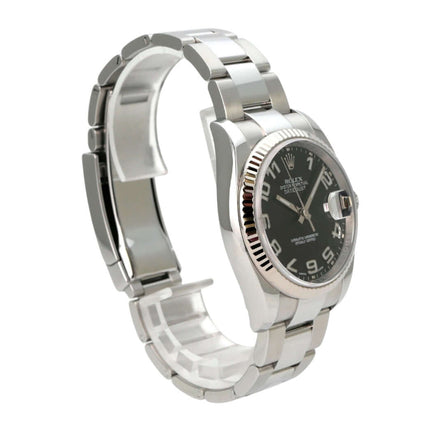 Rolex Datejust 36 Edelstahl Weißgold 116234 Schwarz Arabisch mit schwarzem Zifferblatt und Oyster-Armband