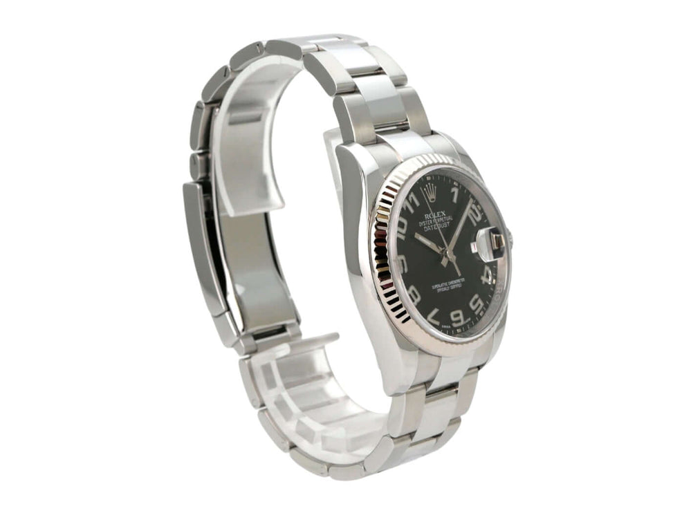 Rolex Datejust 36 Edelstahl Weißgold 116234 Schwarz Arabisch mit schwarzem Zifferblatt und Oyster-Armband