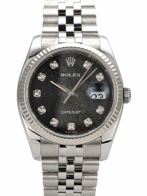 Rolex Datejust 36 Edelstahl Weißgold 116234 Schwarz J Diamant Jubile-Band, schwarzes Diamant-Zifferblatt